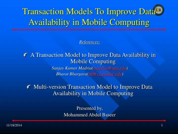 transaction models to improve data availability in mobile computing