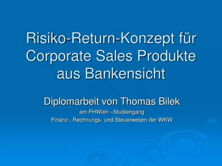 risiko return konzept f r corporate sales produkte aus bankensicht
