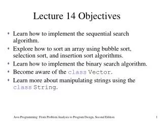 Lecture 14 Objectives
