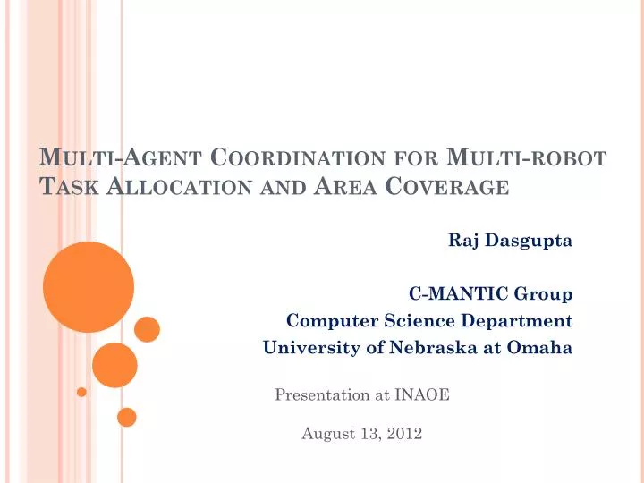 multi agent coordination for multi robot task allocation and area coverage