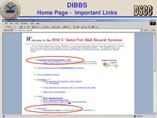 DIBBS Home Page - Important Links