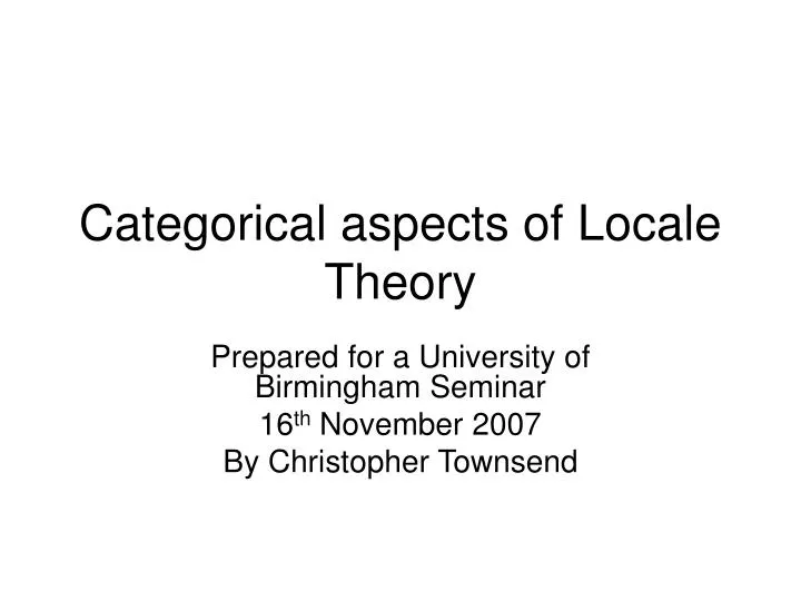 categorical aspects of locale theory