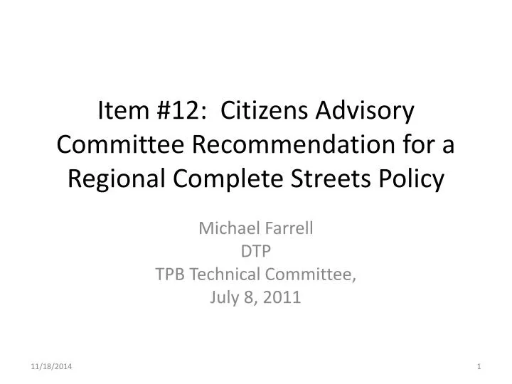 item 12 citizens advisory committee recommendation for a regional complete streets policy