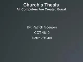 church s thesis all computers are created equal