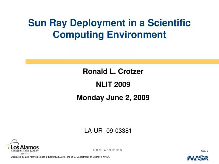 sun ray deployment in a scientific computing environment