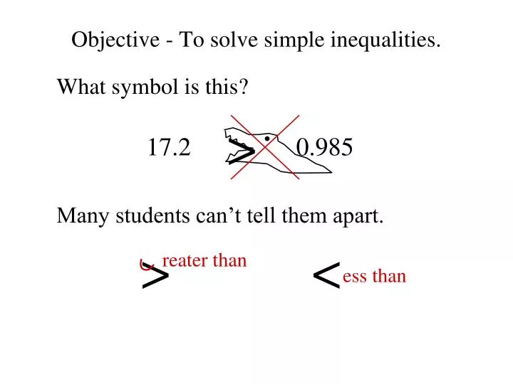 objective to solve simple inequalities