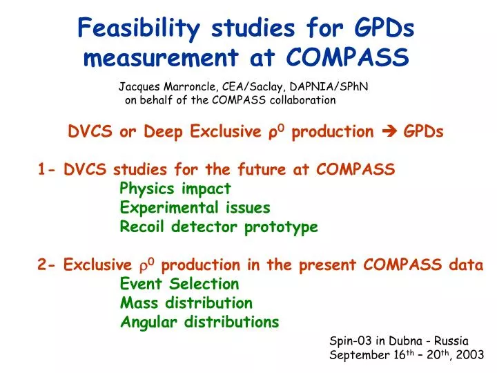 feasibility studies for gpds measurement at compass