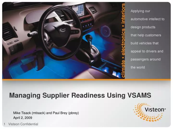 managing supplier readiness using vsams