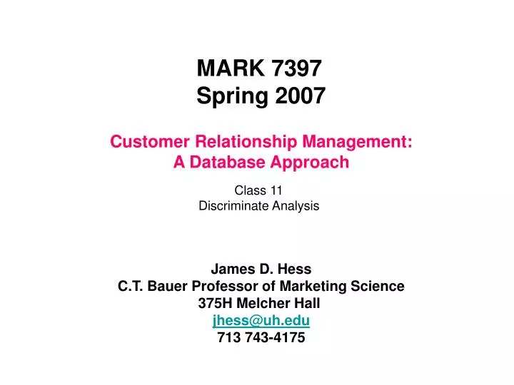 customer relationship management a database approach
