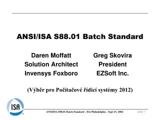 ANSI/ISA S88.01 Batch Standard