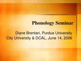 Phonology Seminar