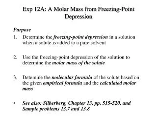 Exp 12A: A Molar Mass from Freezing-Point Depression