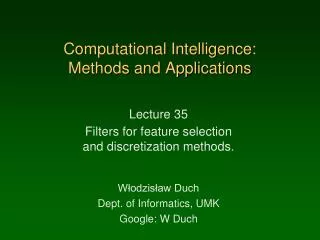 Computational Intelligence: Methods and Applications