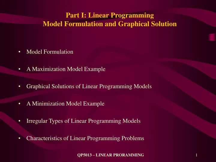 part i linear programming model formulation and graphical solution