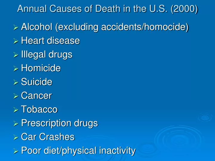 annual causes of death in the u s 2000