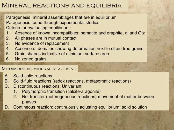 mineral reactions and equilibria