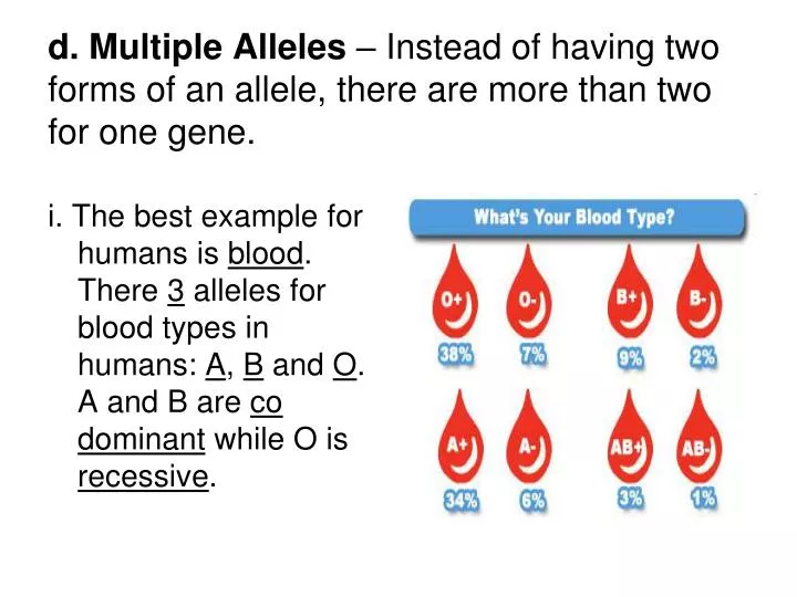 d multiple alleles instead of having two forms of an allele there are more than two for one gene