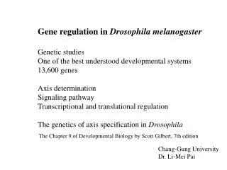 Gene regulation in Drosophila melanogaster Genetic studies