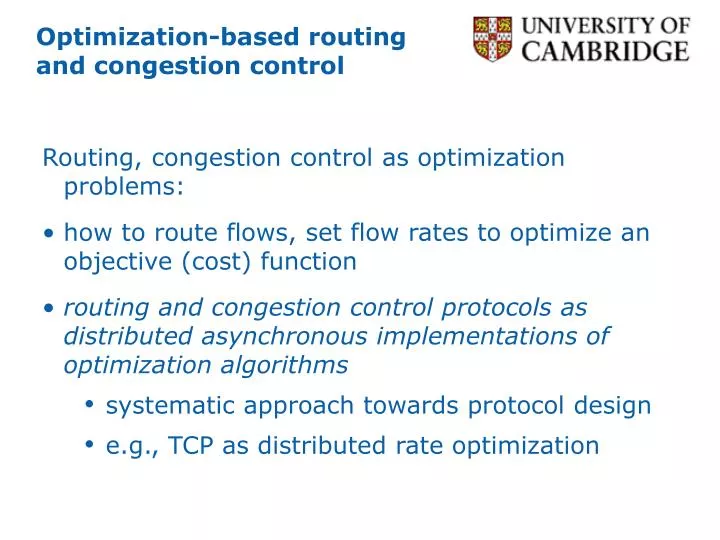 optimization based routing and congestion control
