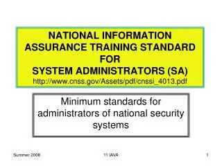 Minimum standards for administrators of national security systems