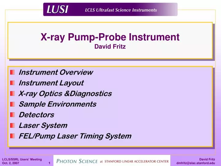 x ray pump probe instrument david fritz
