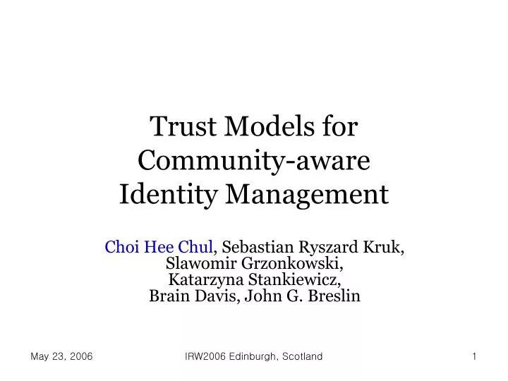 trust models for community aware identity management
