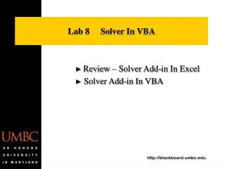 Lab 8 Solver In VBA