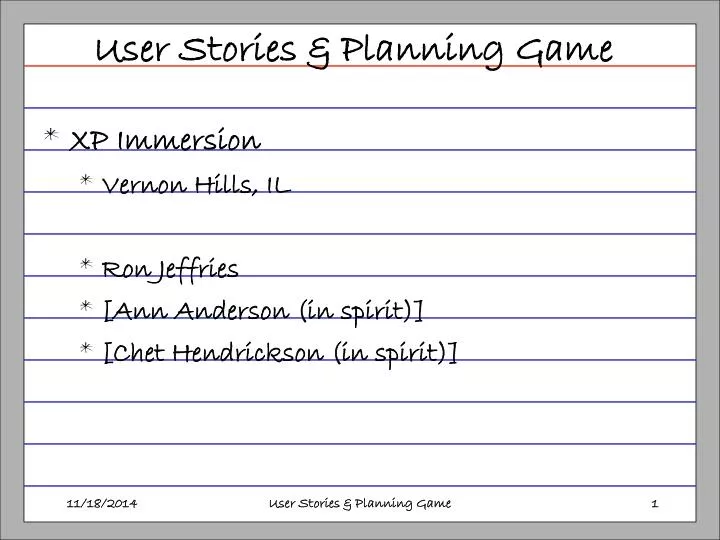 user stories planning game