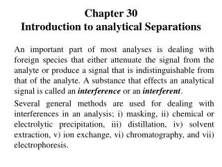 Chapter 30 Introduction to analytical Separations