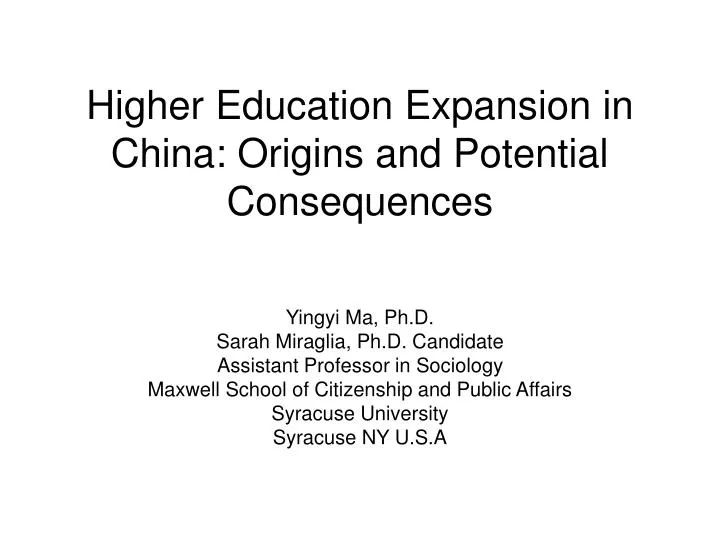 higher education expansion in china origins and potential consequences