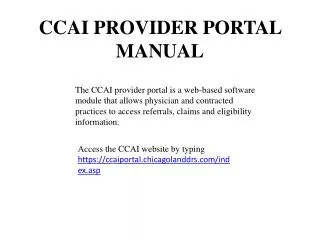 CCAI PROVIDER PORTAL MANUAL