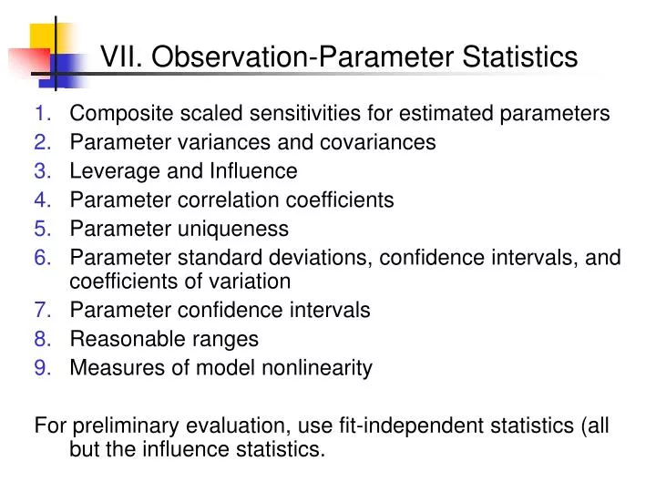 vii observation parameter statistics