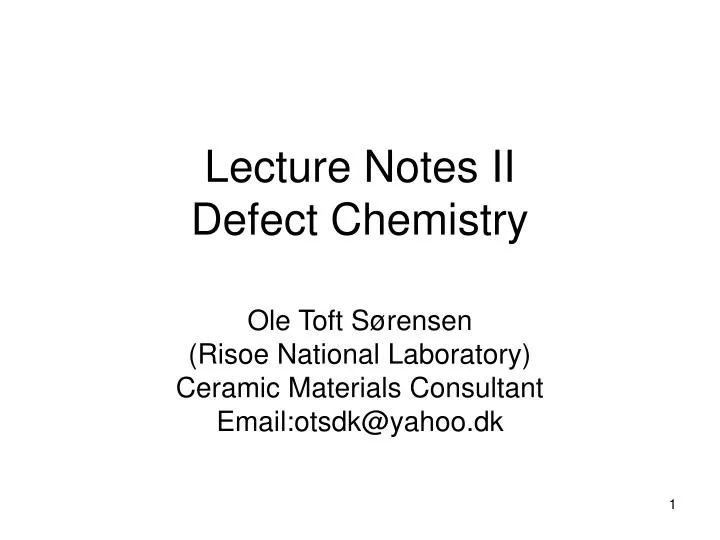 lecture notes ii defect chemistry
