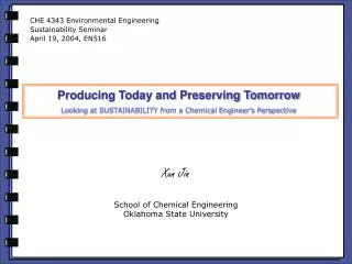 Xun Jin School of Chemical Engineering Oklahoma State University