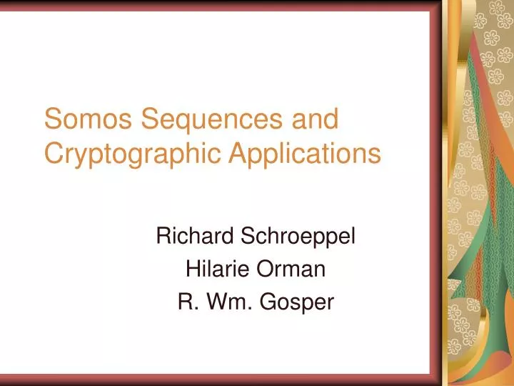 somos sequences and cryptographic applications