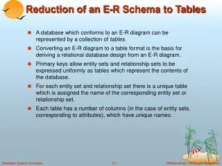 Reduction of an E-R Schema to Tables