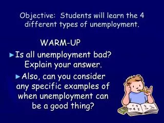 Objective: Students will learn the 4 different types of unemployment.
