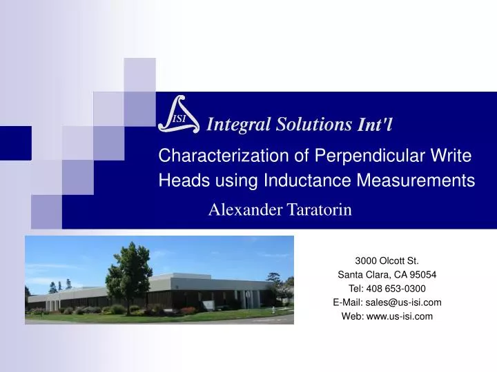 characterization of perpendicular write heads using inductance measurements alexander taratorin