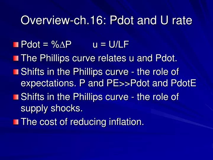 overview ch 16 pdot and u rate
