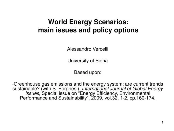 world energy scenarios main issues and policy options