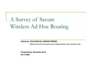 a survey of secure wireless ad hoc routing