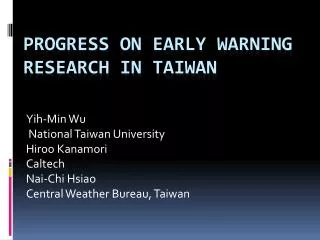 Progress on Early Warning Research in Taiwan