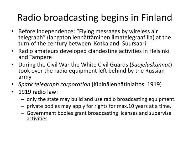 radio broadcasting begins in finland