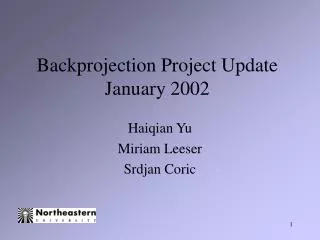 Backprojection Project Update January 2002