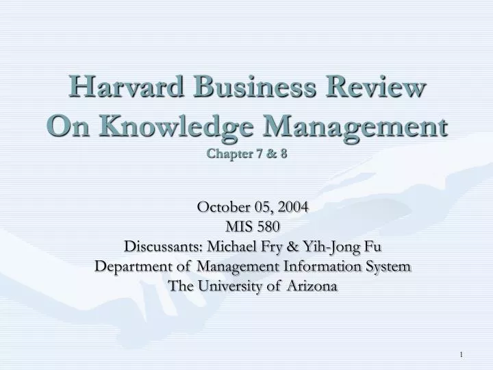 harvard business review on knowledge management chapter 7 8