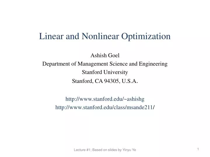 linear and nonlinear optimization