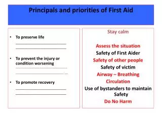 Principals and priorities of First Aid