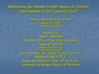 Addressing the Mental Health Needs of Children and Families in the Juvenile Court