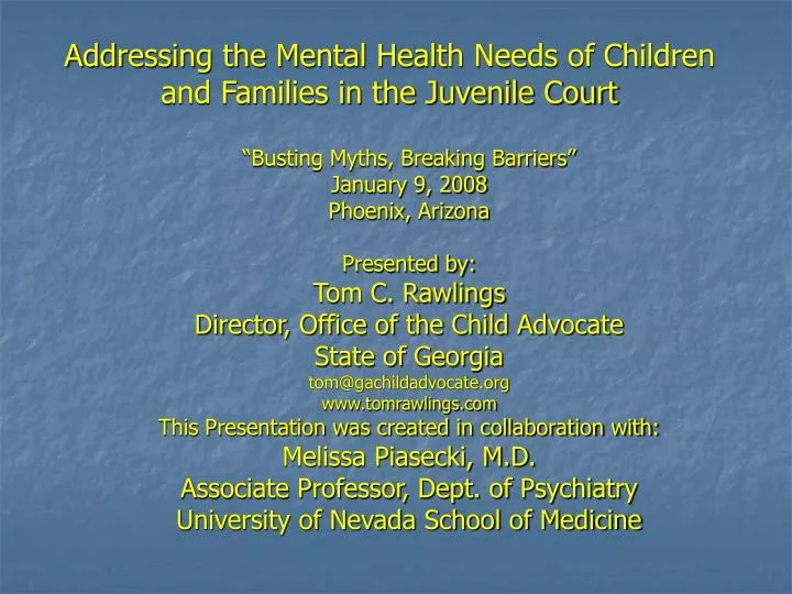 addressing the mental health needs of children and families in the juvenile court