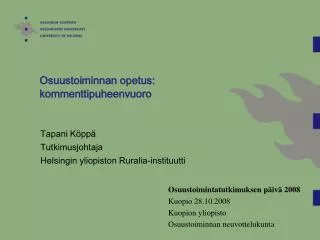 osuustoiminnan opetus kommenttipuheenvuoro